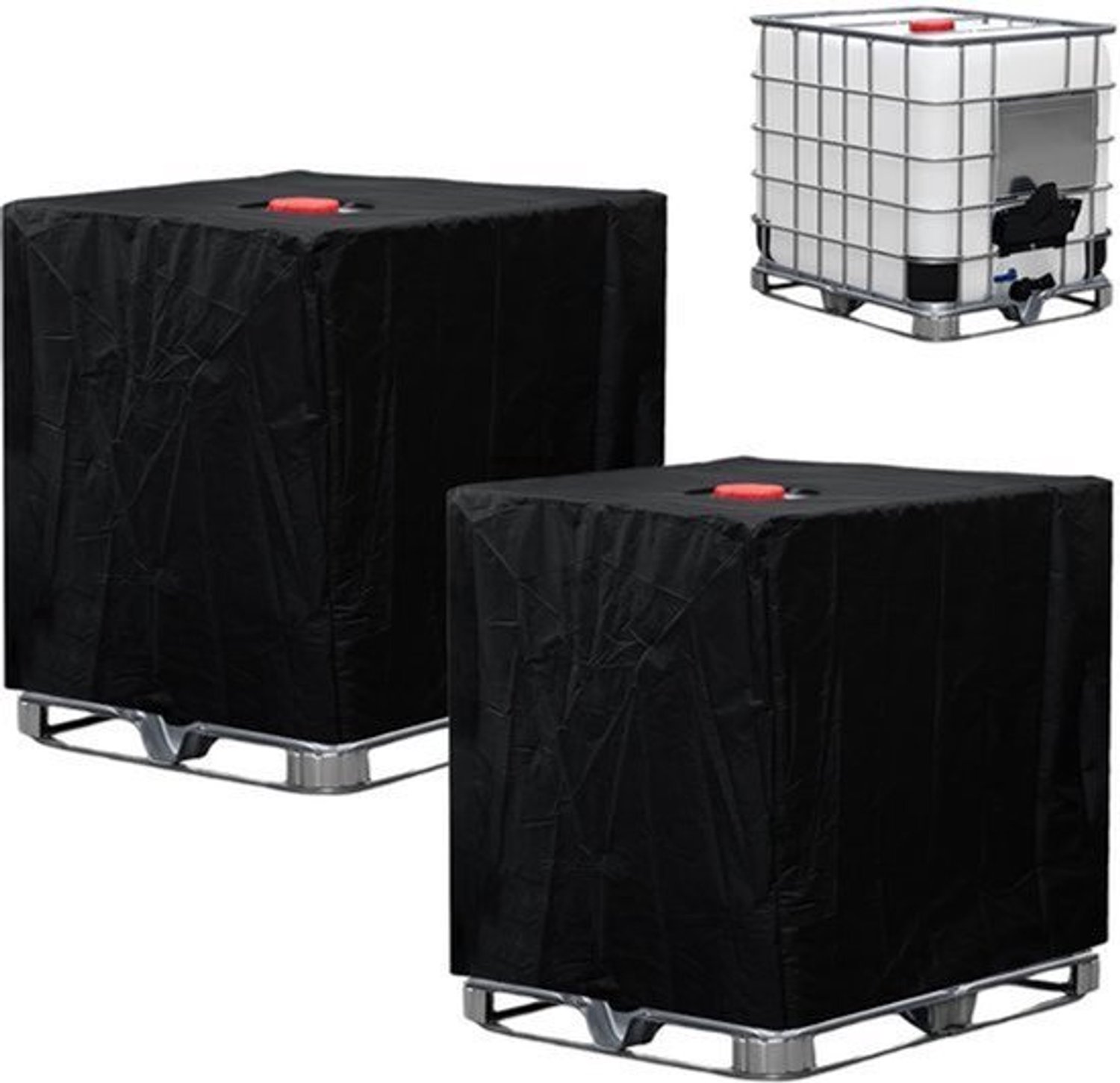 IBC tankafdekking, IBC tankaccessoires voor watertank 1000 l regenton, IBC containerafdekking 1000 liter watertank accessoires, watertank afdekzeil UV-folie IBC cover, 120 x 100 x 116 cm (zwart x 2)