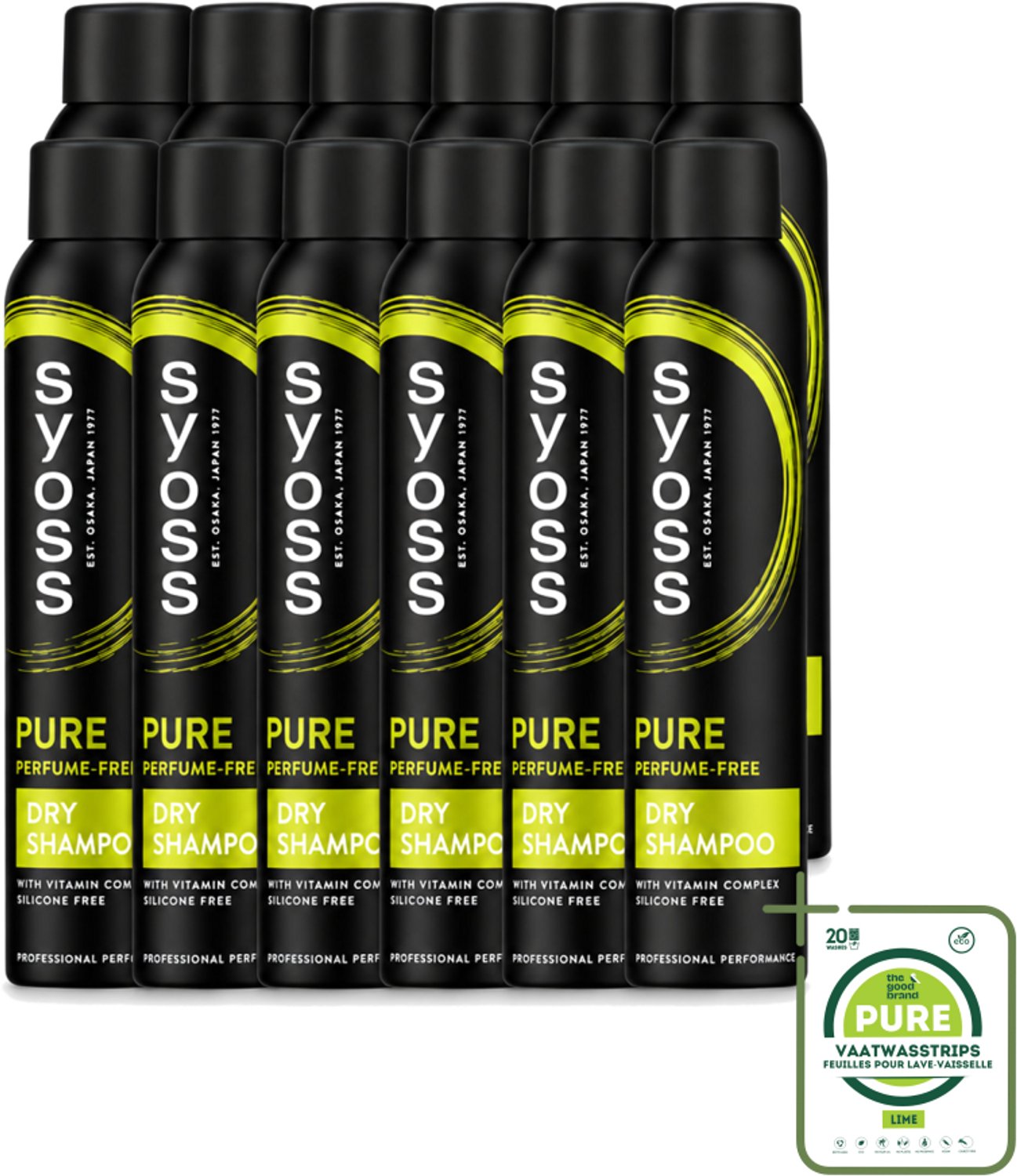 12 x SYOSS - Pure - Perfume Free - Droogshampoo - Shampoo - Langdurige Styling - 200ml - Grootverpakking - Vaatwasstrips - Droogshampoo - Fris Haar - Haarfrisheid - Haarverzorging - Salonkwaliteit