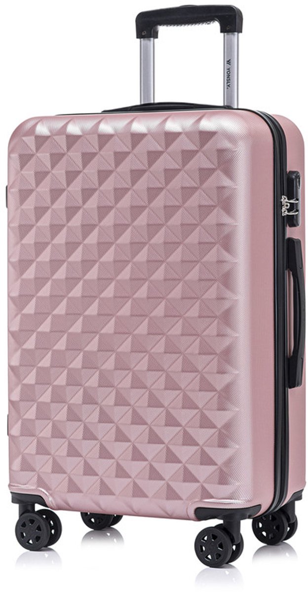 YONSLY Handbagage Koffer - 66cm - 66 L - Cijferslot- 360° Draaibare Wielen - Trolley- 66 x 43 x 26 cm - Roségoud