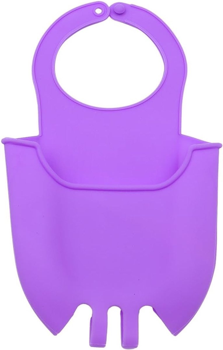 Draagbare gootsteenorganizer met hangende mand voor sponshouders, zeephanddoeken en scheermesjes, paars en praktisch ontwerp