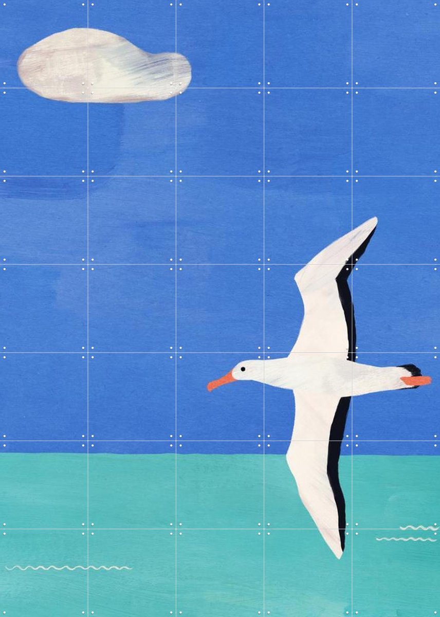 IXXI Albatross, Ocean and Cloud, Henry Rivers - 100 x 140 cm - Gratis ophangtool - Grote wanddecoratie en posters - Kleurrijk, Illustraties, Speels