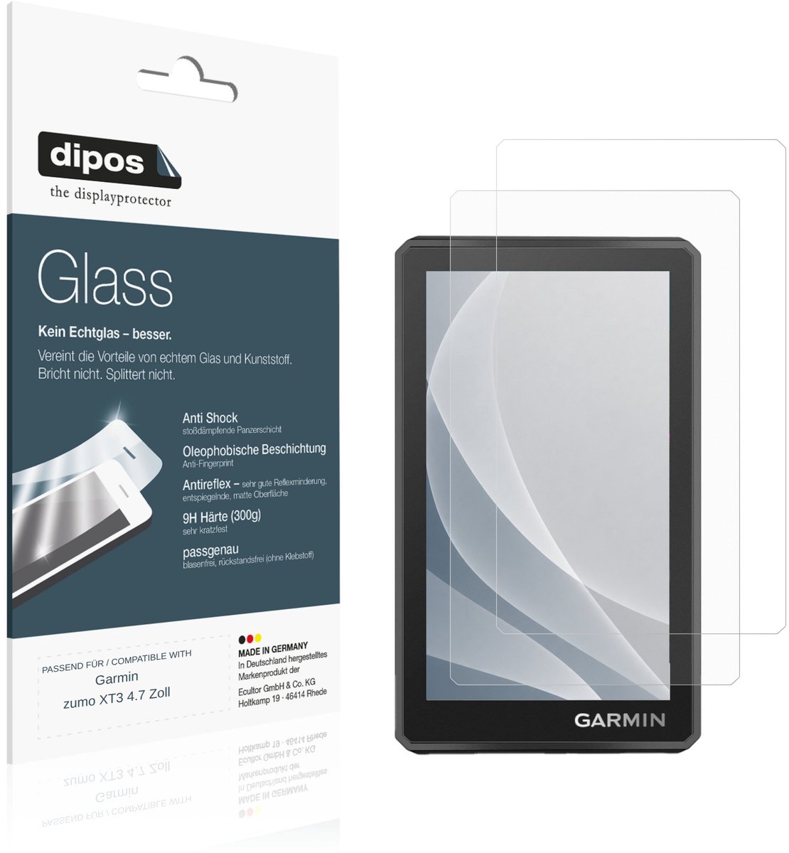 dipos – 2x Matte Pantserfolie geschikt voor Garmin zumo XT3 4.7 Zoll | 9H Screenprotector