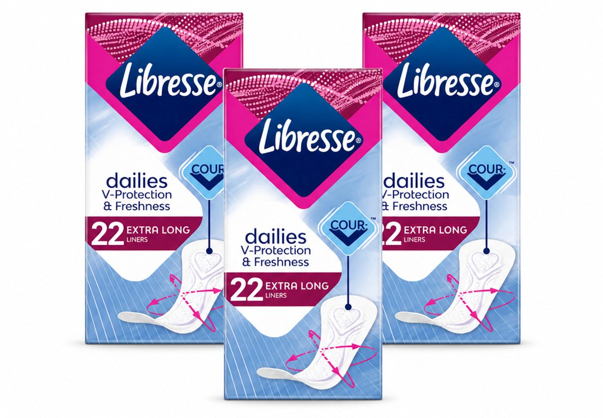 3 x Libresse – Inlegkruisjes – Extra Long – Langdurige bescherming – 22 Inlegkruisjes - Voordeelverpakking - 3 stuks