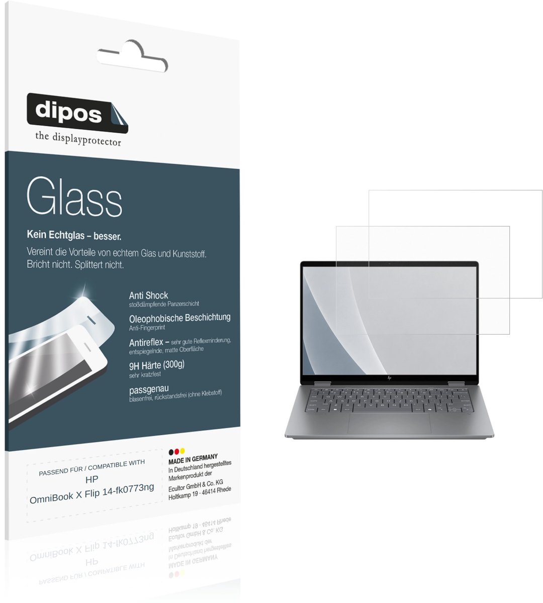 dipos – 2x Matte Pantserfolie geschikt voor HP OmniBook X Flip 14-fk0773ng | 9H Screenprotector