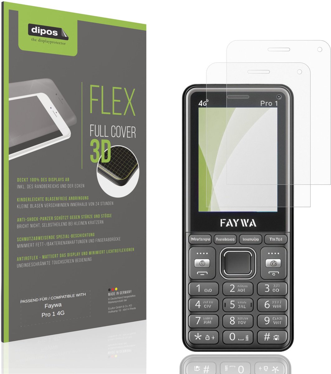 dipos FLEX – 2x Matte Screenprotector geschikt voor Faywa Pro 1 4G | Volledige Schermbescherming | Case-Friendly