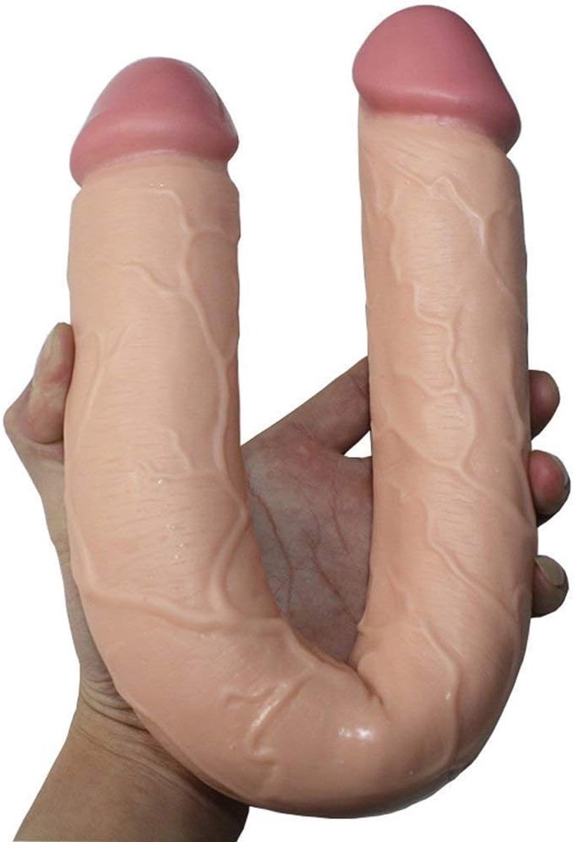 Zooma dubbele dildo, ultralange realistische siliconen dubbele dong dubbele dildo buigbare replica in beige - ShopVlot