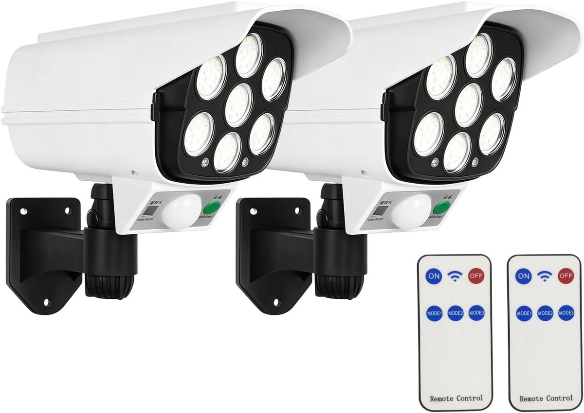 Dummy camera set van 4 stuks met zonne-energie en knipperend LED licht voor beveiliging in tuin en ingang