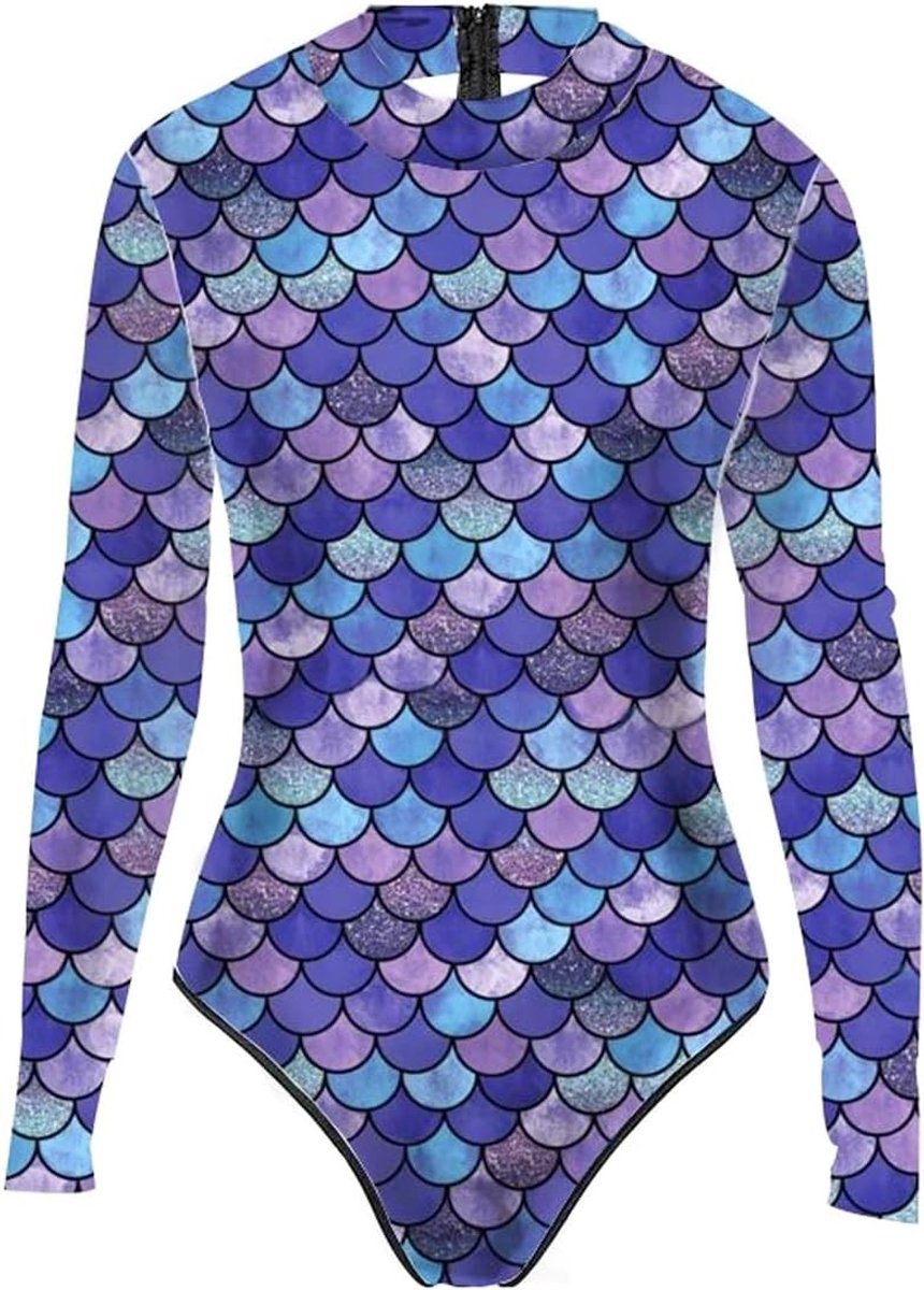 Vrouwelijk Zeemeermin Kostuum met Lange Mouwen, Sexy Badpak met Vis Schubben voor Zwemmen en Surfen, Multikleurige Zwemkleding