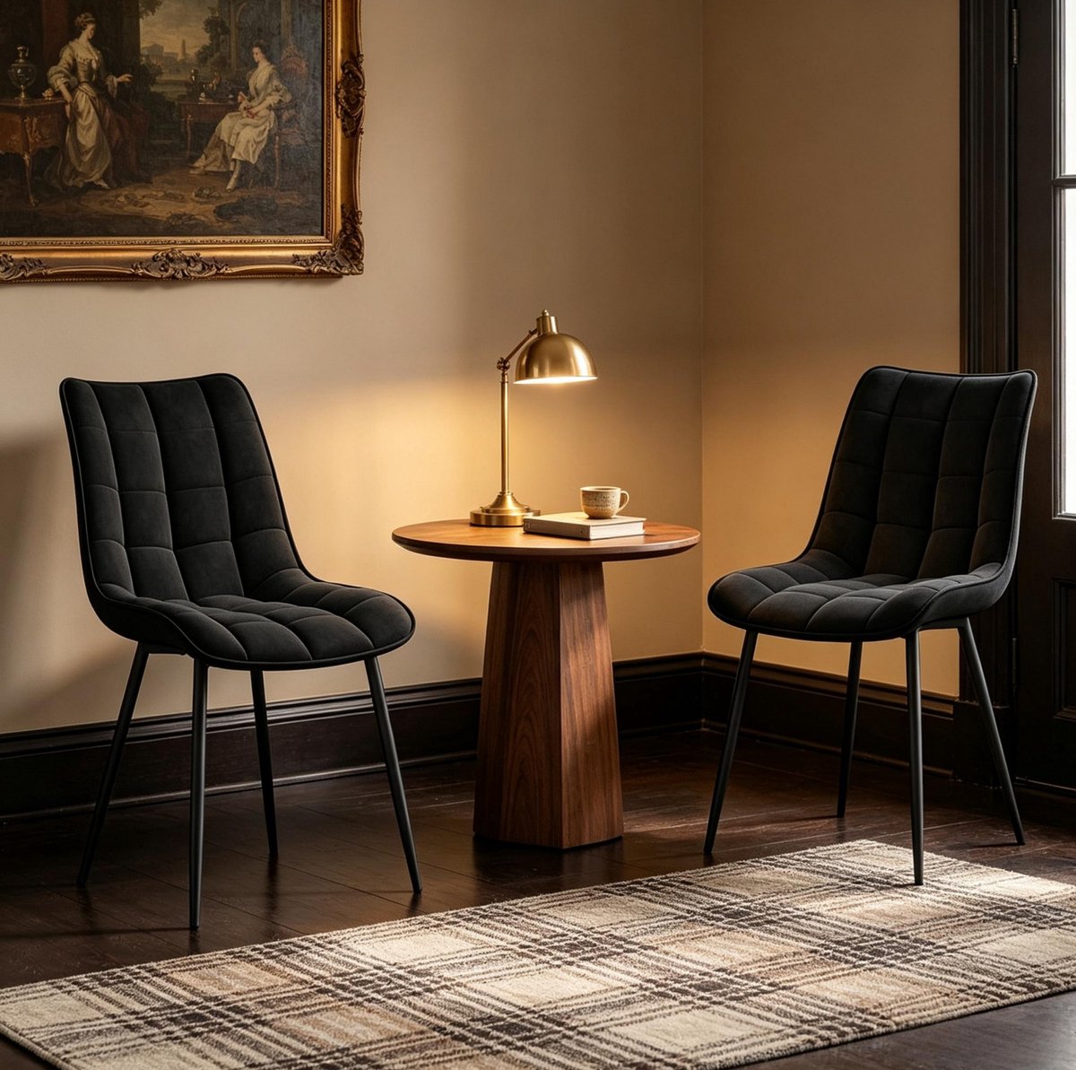 Gestoffeerde Eetkamerstoelen - Set Van 2 - Comfortabel Met Zachte Velours Zitting En Metalen Poten - Voor Eetkamer En Thuis - Zwart