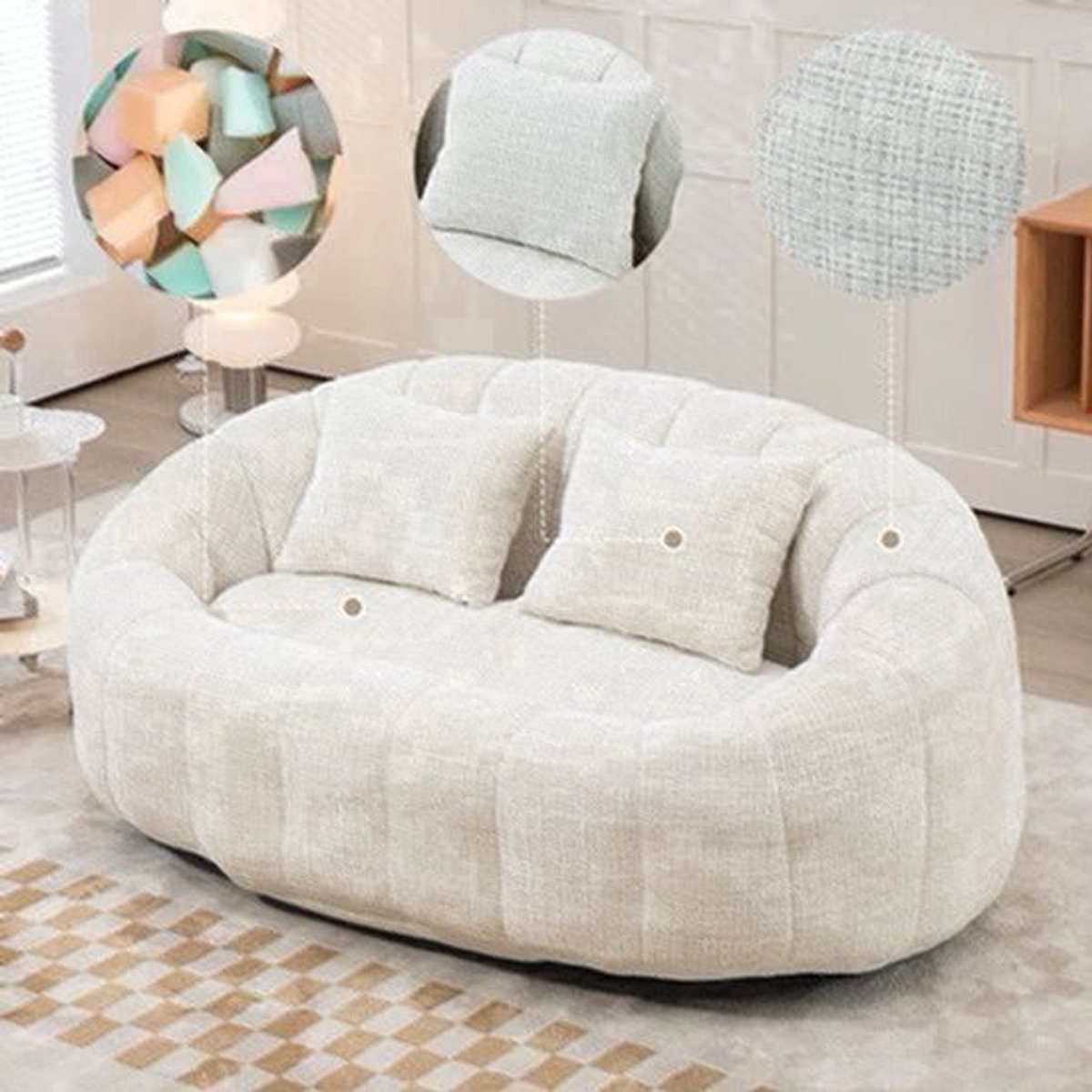 Zitzak Lazy Sofa – Zitzak Fauteuil – Lounger – Bean Bag Stoel – Relaxstoel – Hoogwaardige Chenille Bekleding – Ergonomische Hoge Rugleuning – Beige