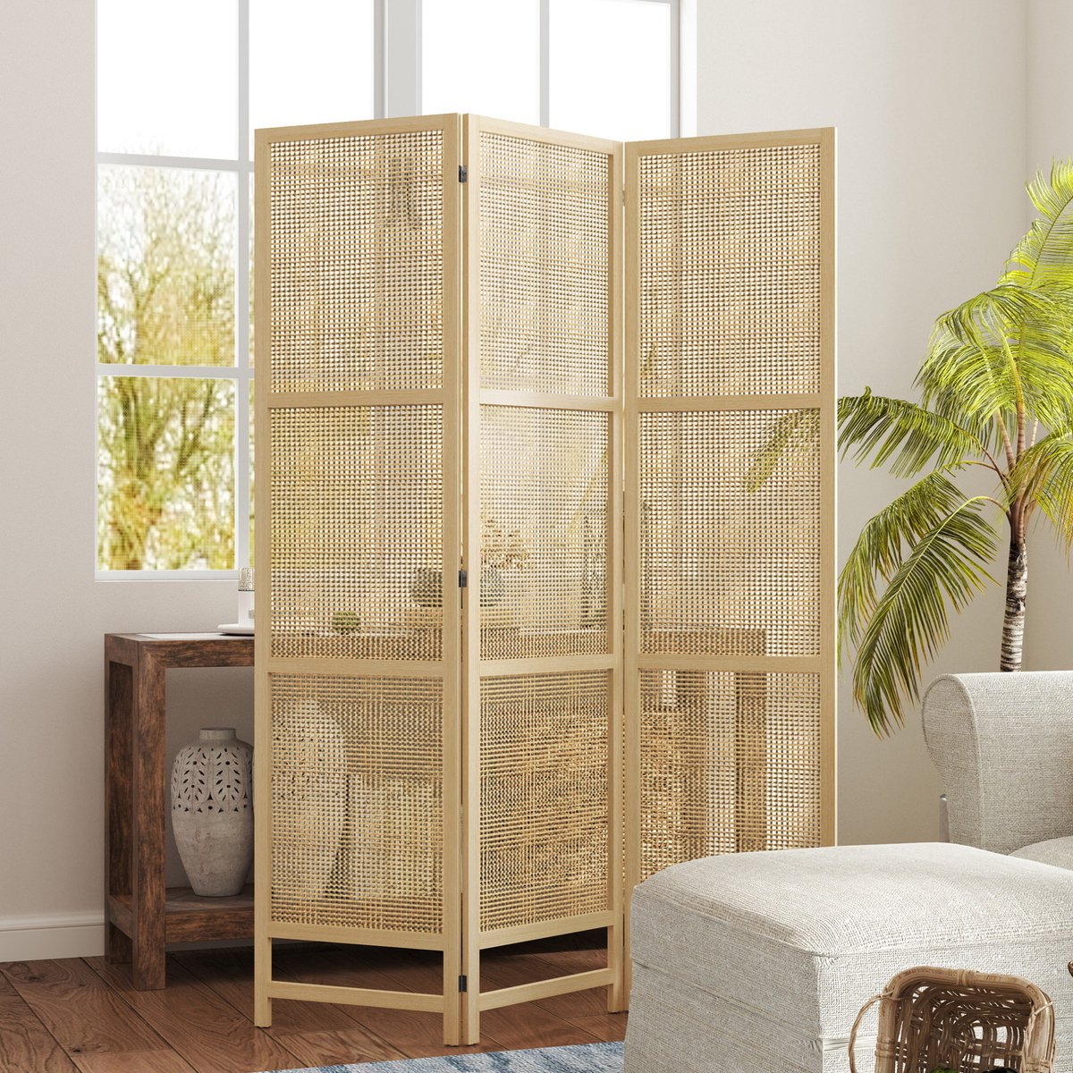 MODFU-Kamerscherm-3-Delig-Inklapbaar-Naturel Hout-135 X 180 Cm