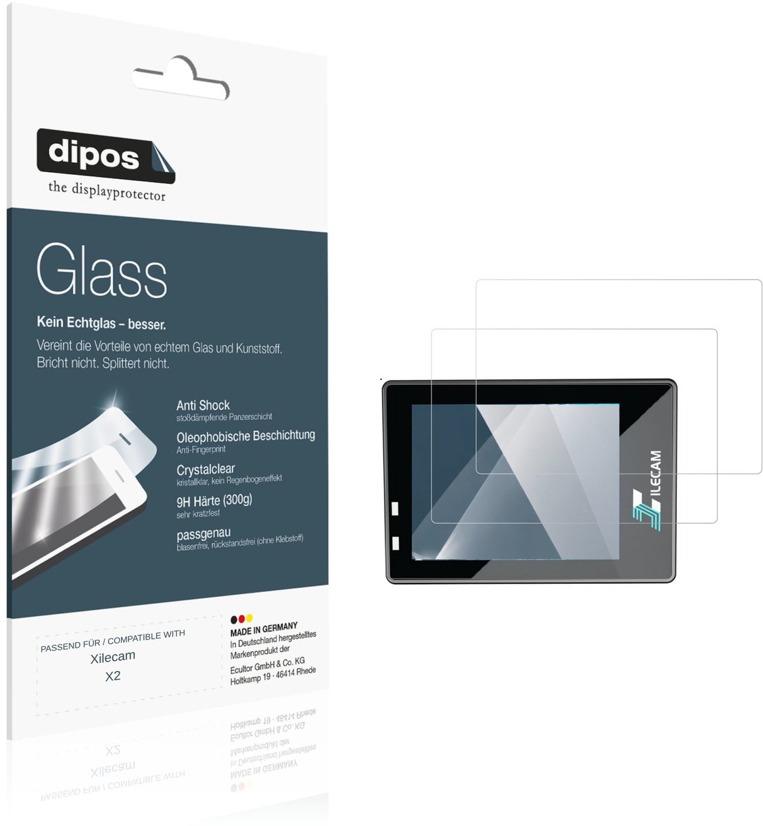 dipos – 2x Pantserfolie geschikt voor Xilecam X2 | 9H Screenprotector