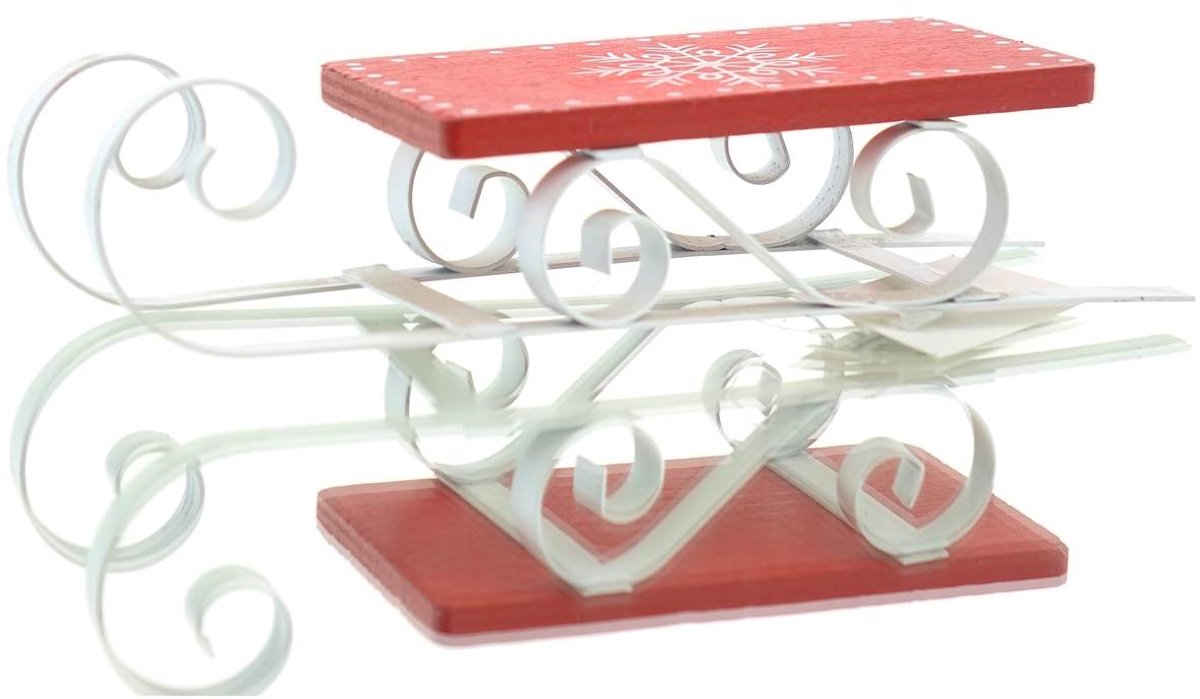 Posiwio kerstdeco slee wit en rood 19 x 6 cm metaal hout