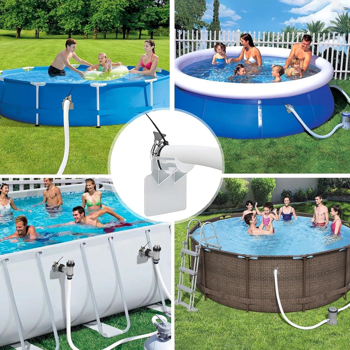 Flexibele Slanghouders voor Boven Grond Zwembaden - Set van 2 - Universele Accessoires met Slangklem en Duurzaam Ontwerp