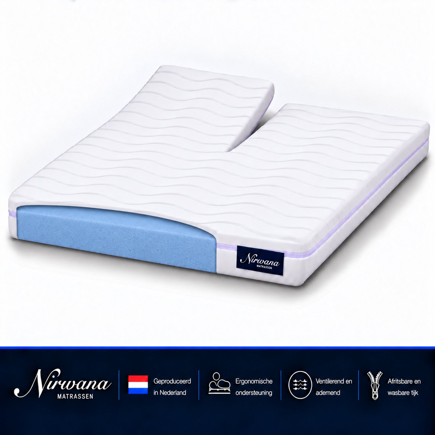 Nirwana Bedden Splittopper 140x220 - Traagschuim Topdekmatras - Afritsbare Polyester Hoes - Matrastopper - Topmatras 10 CM Wit