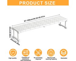 YushengTai Uitschuifbaar rek voor kast, telescopisch rek, uitbreidbaar opbergrek voor kast, breedte 24 cm, hoogte 22 cm, lengte verstelbaar 87-108 cm