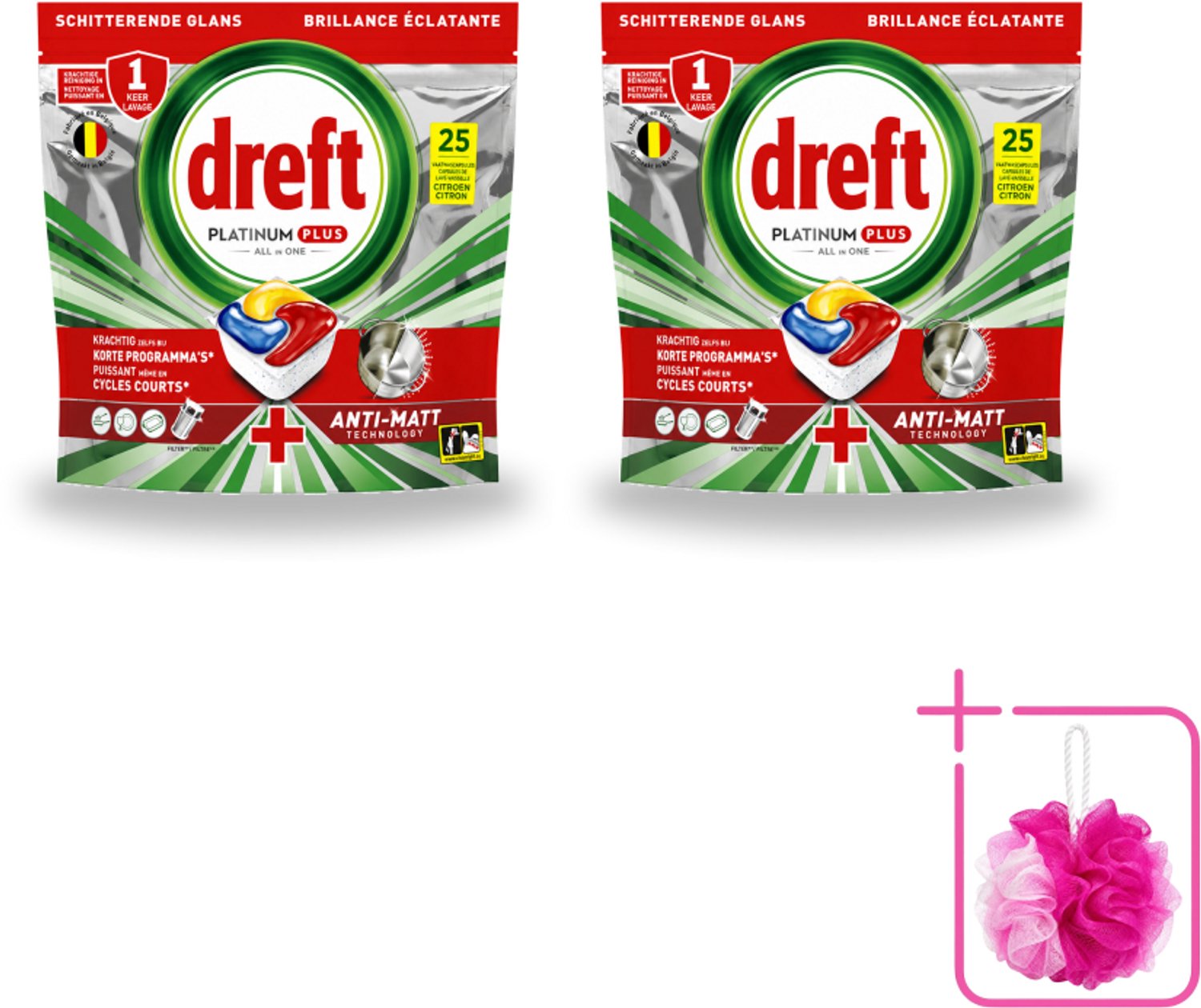 2 x Dreft - Vaatwastabletten - Platinum Plus All-in-One Citroen - Frisse geur - 25 Tabletten - Bulkverpakking - Vaatwasmachine - Vaat reinigen