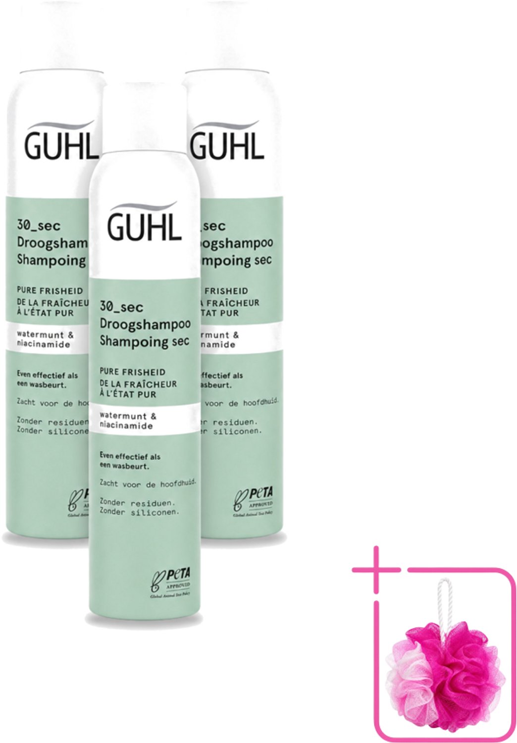 3 x Guhl – Droogshampoo – Pure Frisheid 30 sec – 200 ml - Bulkverpakking - Droogshampoo - Douchemop - Fris haar