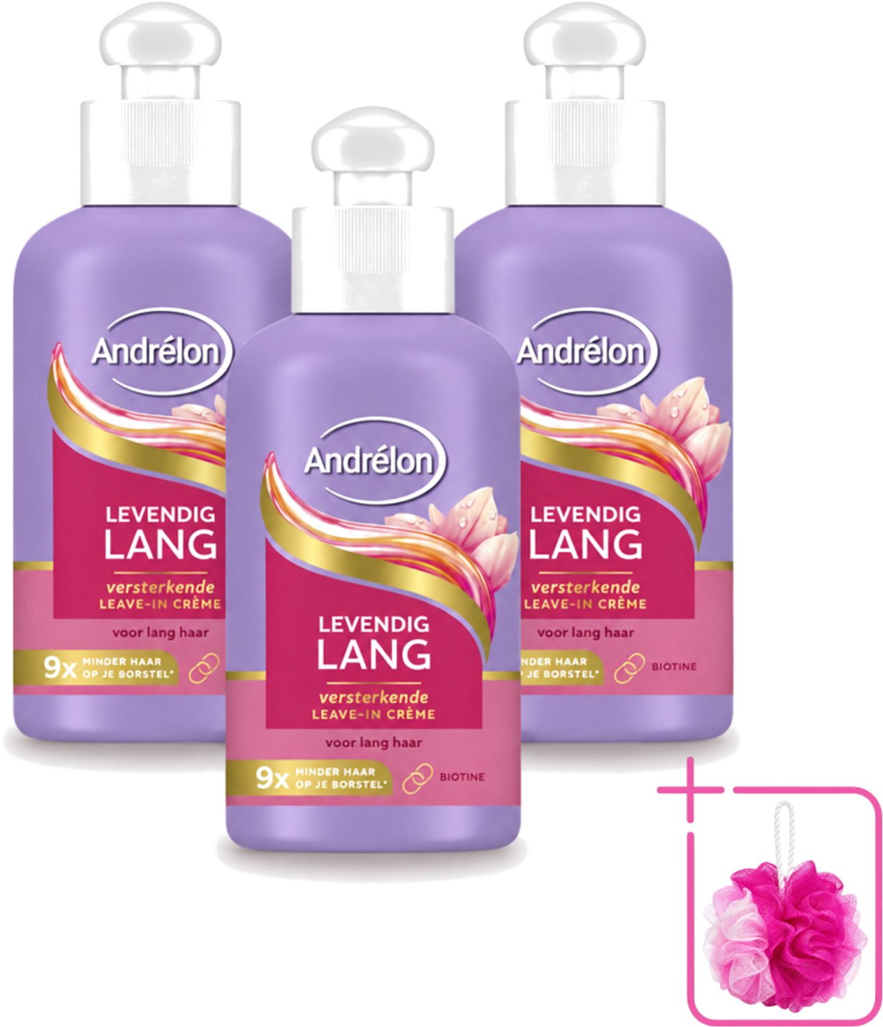 3 x Andrélon – Leave-In Crème – Levendig Lang – 200 ml - Bulkverpakking - Haarbescherming - Douchemop - Haarversterking