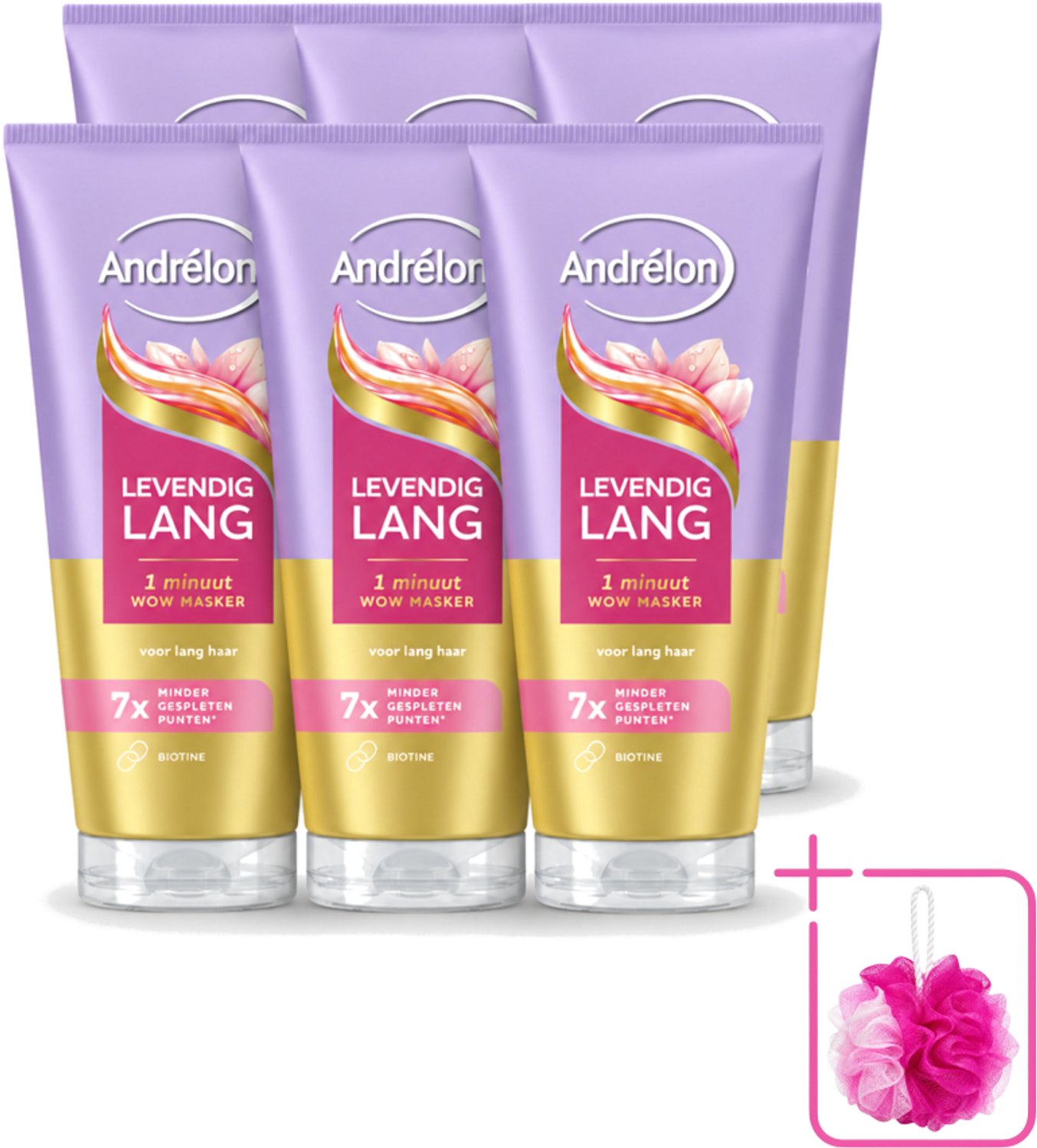 6 x Andrélon – Haarmasker WOW – Levendig Lang – 180 ml - Bulkverpakking - Haarmasker - Douchemop - Lang haar