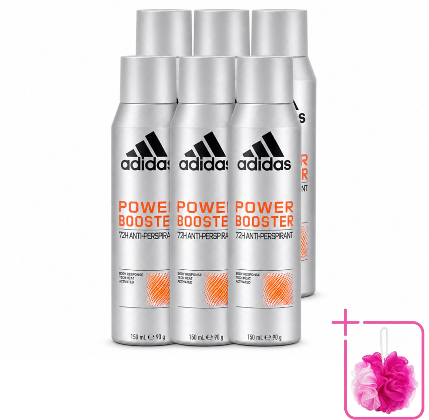 6 x Adidas – Deodorant Spray – Power Booster – 150 ml - Bulkverpakking - Anti-transpiratie - Droge huid