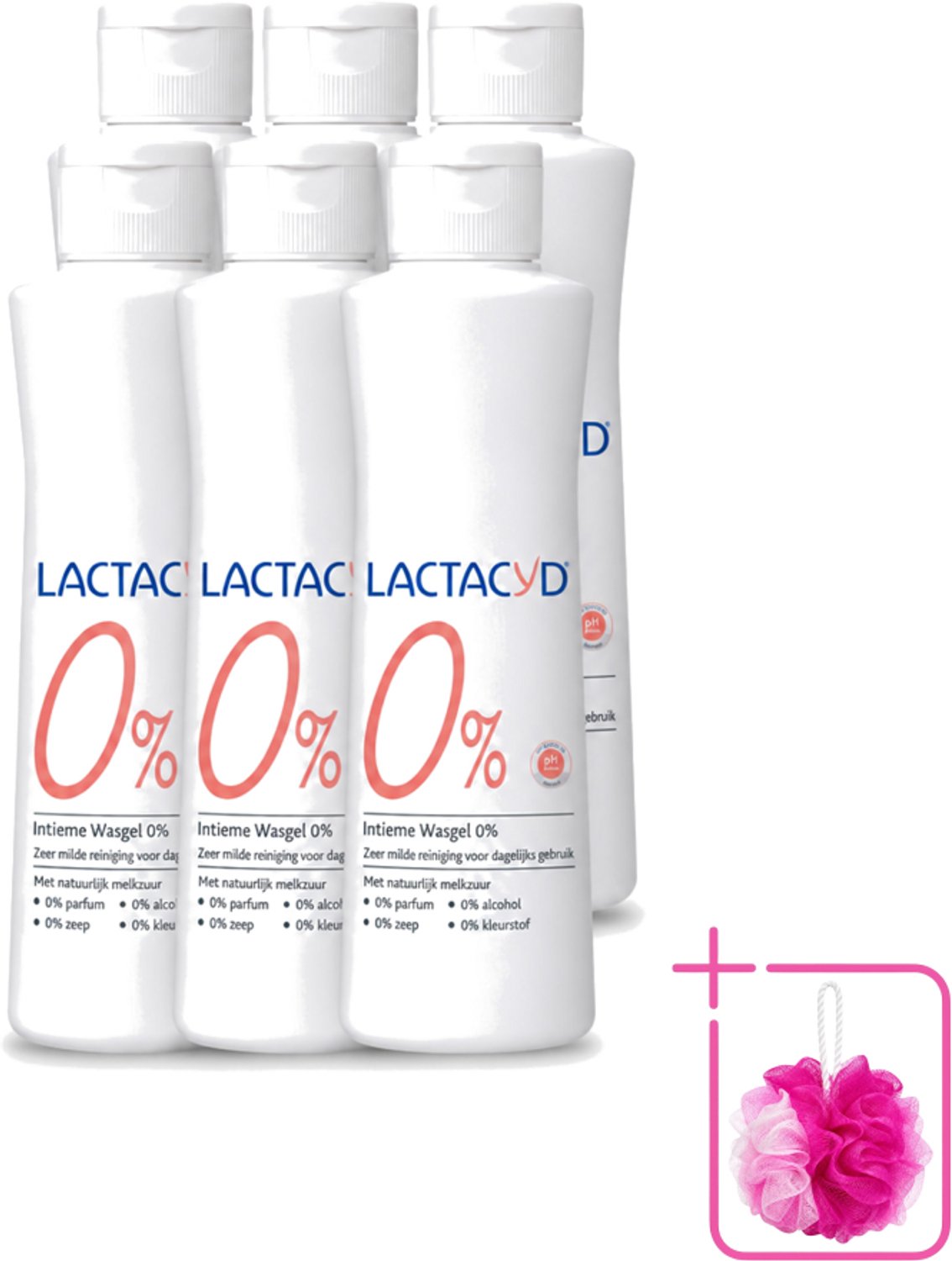 6 x Lactacyd – 0% – Milde Wasgel – 250 ml - Bulkverpakking - Intieme wasgel - Douchemop - Gevoelige huid