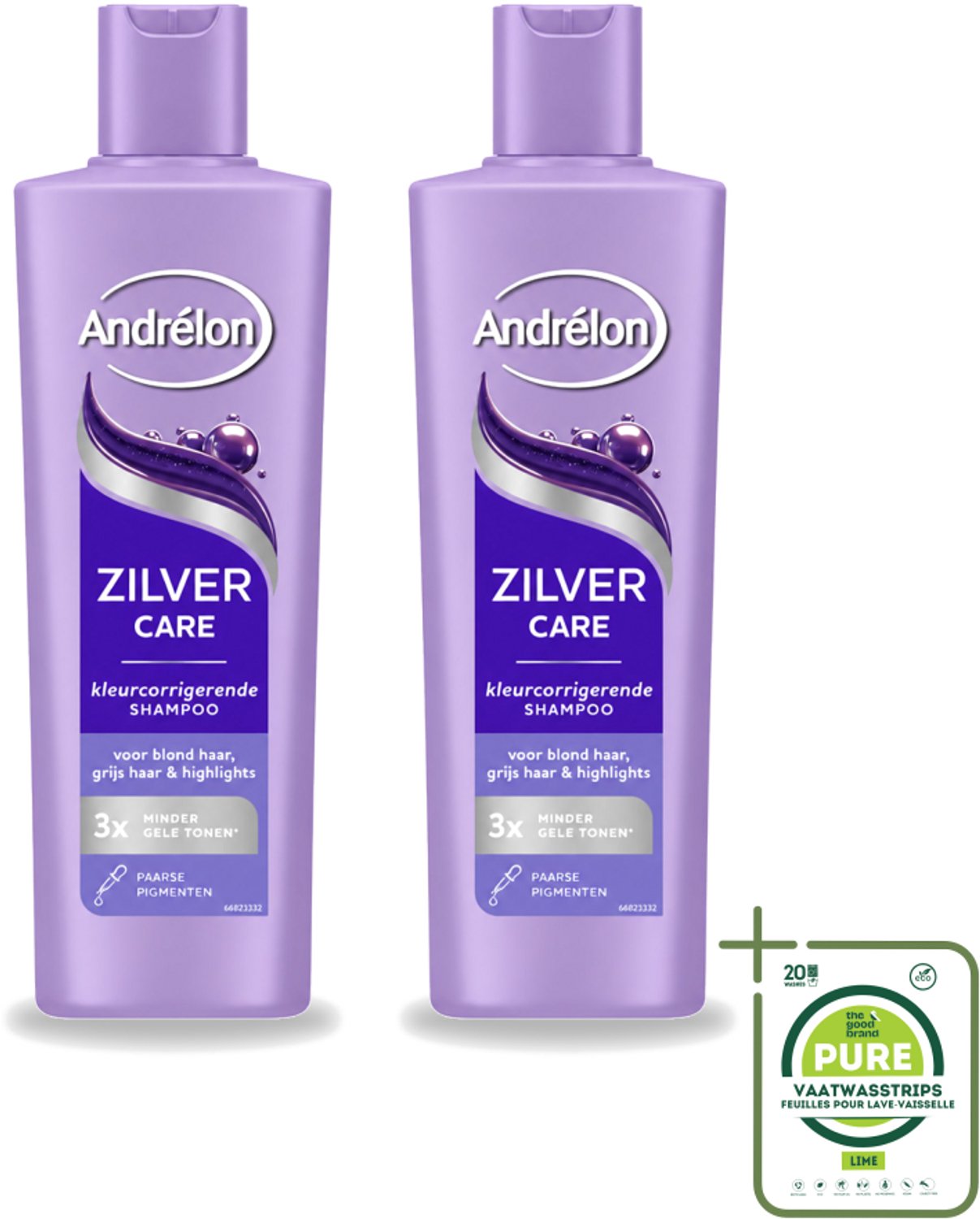 2 x Andrélon – Shampoo – Zilver Care – 250 ml - Grootverpakking - Vaatwasstrips - Zilver Care Shampoo - Koele Haarkleur - Kleurcorrectie - Gele Tonen - Koperkleurige Tonen