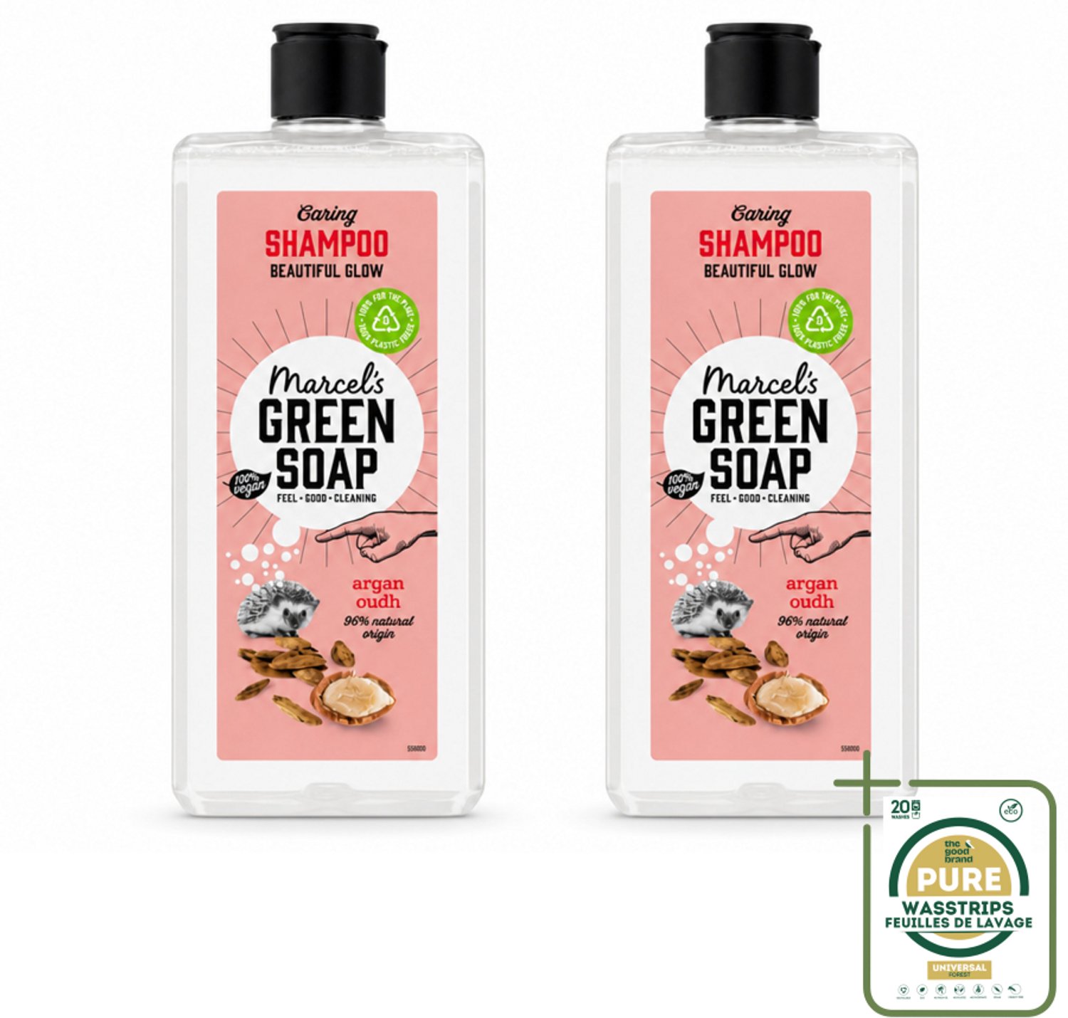 2 x Marcel's Green Soap - Shampoo - Argan & Oudh - Versterkt & verzorgt - 300 ml - Wasstrips - Haarverzorging - Natuurlijke Shampoo - Arganolie - Oudh Geur - Vegan Shampoo