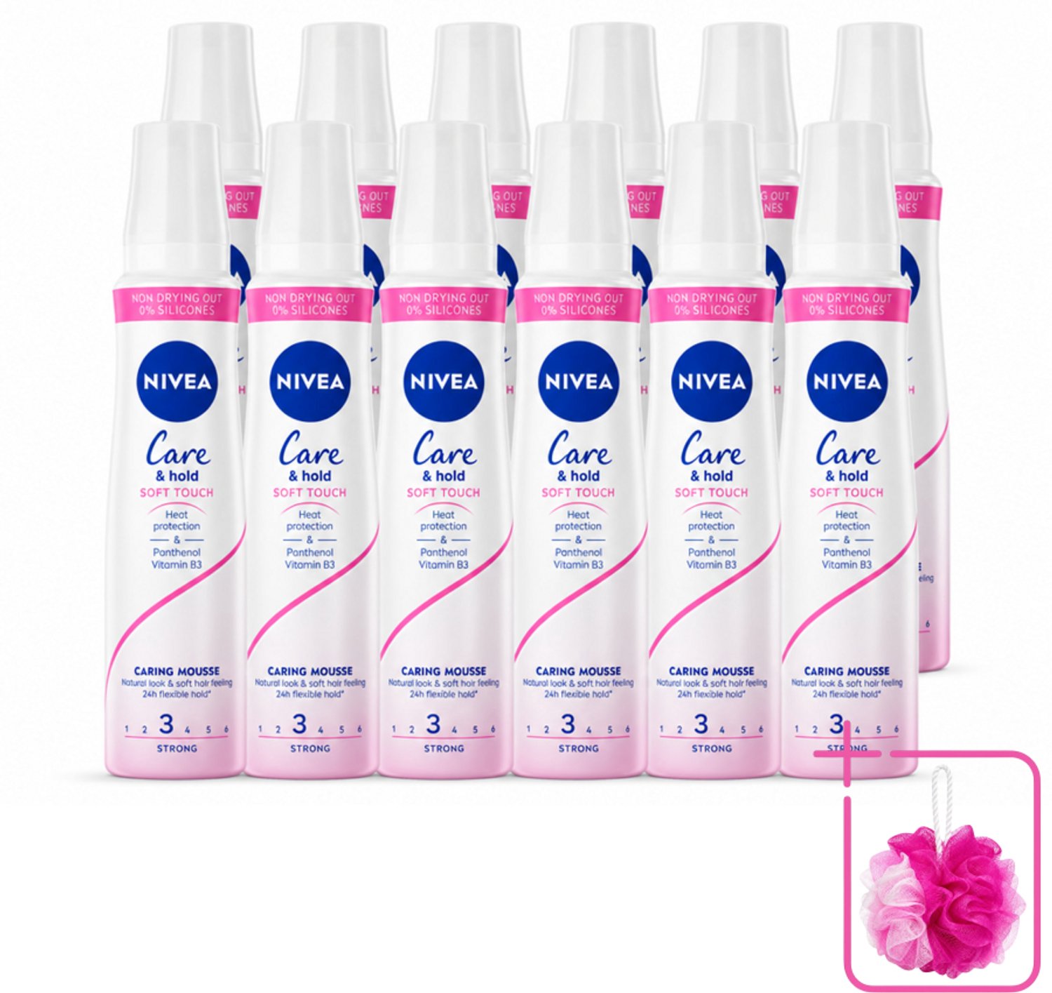 12 x NIVEA - Haarschuim - Verzorging & Stevigheid Zachte Aanzet - 24 Uur Lang Bescherming - 250 ml - Bulkverpakking - Haarmousse - Douchemop - Verzorging