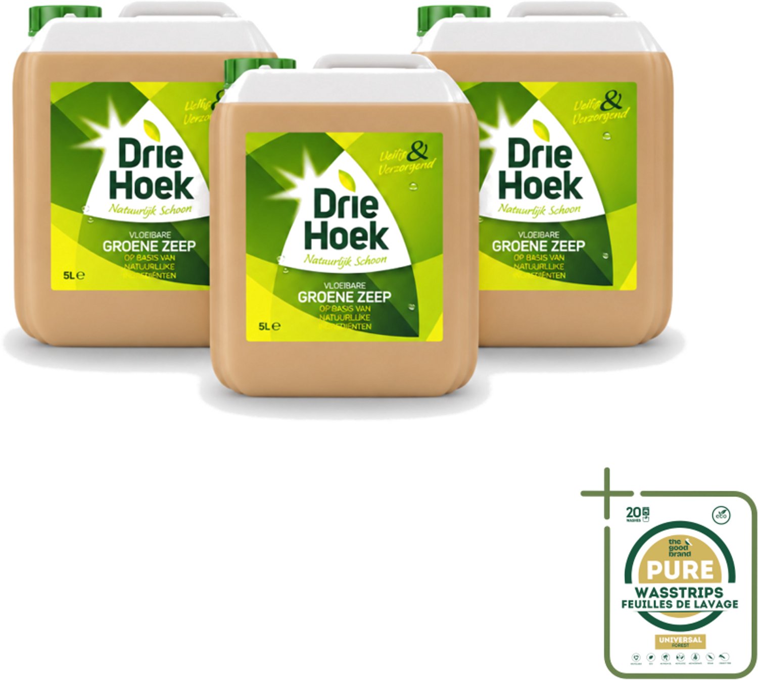3 x Driehoek – Vloeibare Zeep – Groene Zeep – 5 liter - Wasstrips - Vloeibare Zeep - Natuurlijke Schoonmaak - Reinigen Textiel - Reinigen Vloer - Reinigen Badkamer