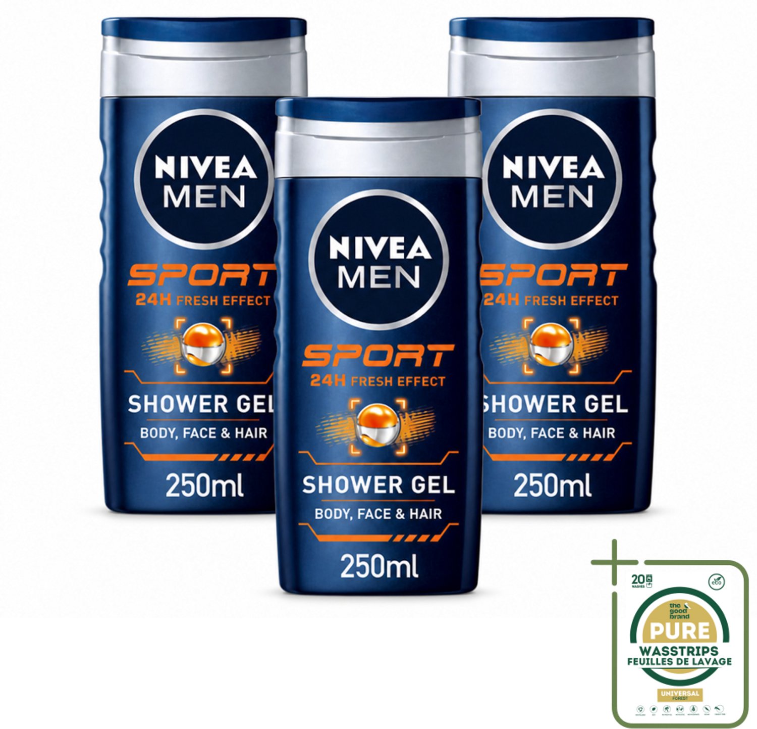 3 x NIVEA MEN – Douchegel – Sport – 250 ml - Wasstrips - Sportdouchegel - Fris Na Sporten - Verkoelend Na Inspanning - Sportgeur - Huid En Haar Verzorging