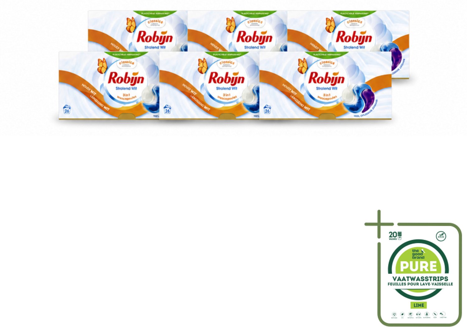 6 x Robijn – 3-in-1 Wascapsules – Stralend Wit - 26 Capsules - Grootverpakking - Vaatwasstrips - Wascapsules - Witte Was - Wasverzachter - Wasgeur - Wasbehandeling