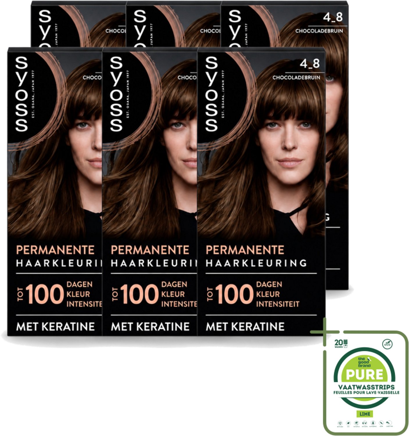 6 x SYOSS Permanent Coloration 4-8 - Haarverf - Chocolade Bruin - Grootverpakking - Vaatwasstrips - Haarkleur - Chocoladebruin - Permanent Haarkleuren - Keratine - Grijsdekking