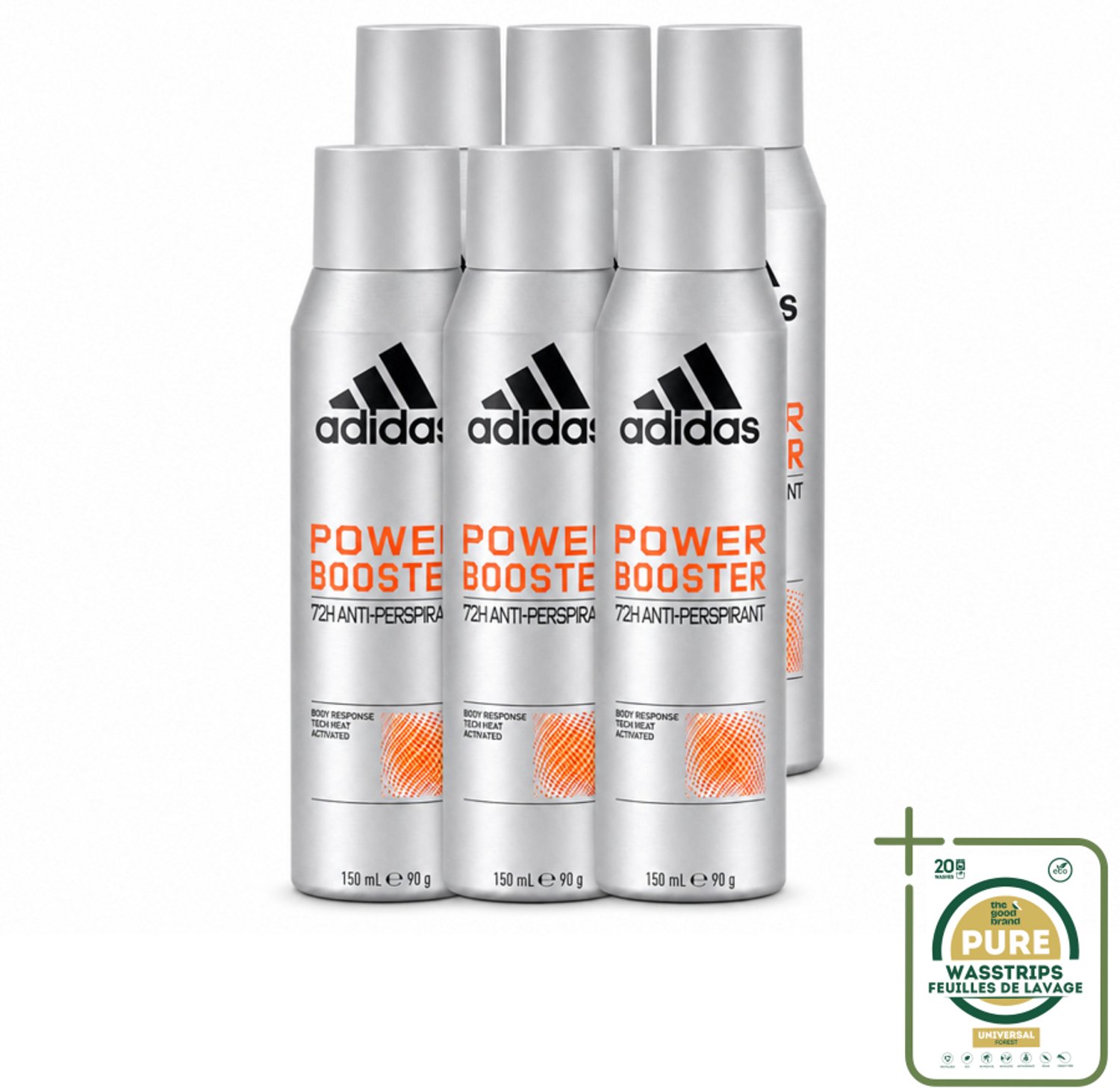 6 x Adidas – Deodorant Spray – Power Booster – 150 ml - Anti-transpirant Spray - Droge Frisheid - Houtachtige Geur - 72 Uur Bescherming - Energie Uitstralen