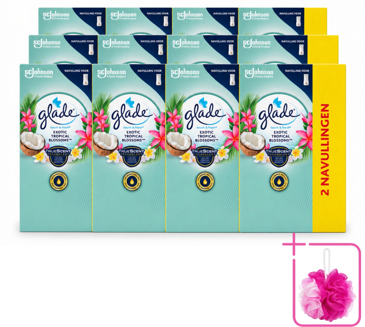 12 x Glade - Touch & Fresh - Exotic Tropical Blossoms - 2x 10 ml - Bulkverpakking - Geur - Douchemop - Frisheid