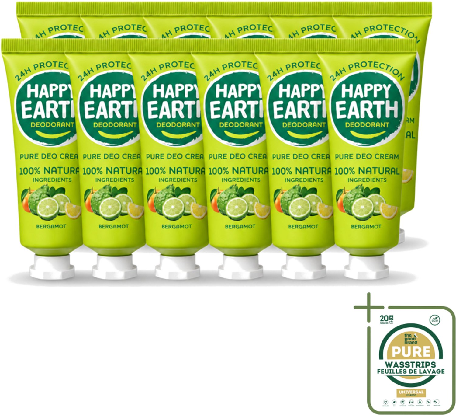 12 x Happy Earth – Deodorant Cream – 100% Natuurlijk Bergamot – 40 ml - Wasstrips - 100% Natuurlijk Deodorant - Bergamot Deodorant - Natuurlijke Deodorant Crème - Aluminiumvrij Deodorant - Vegan Deodorant