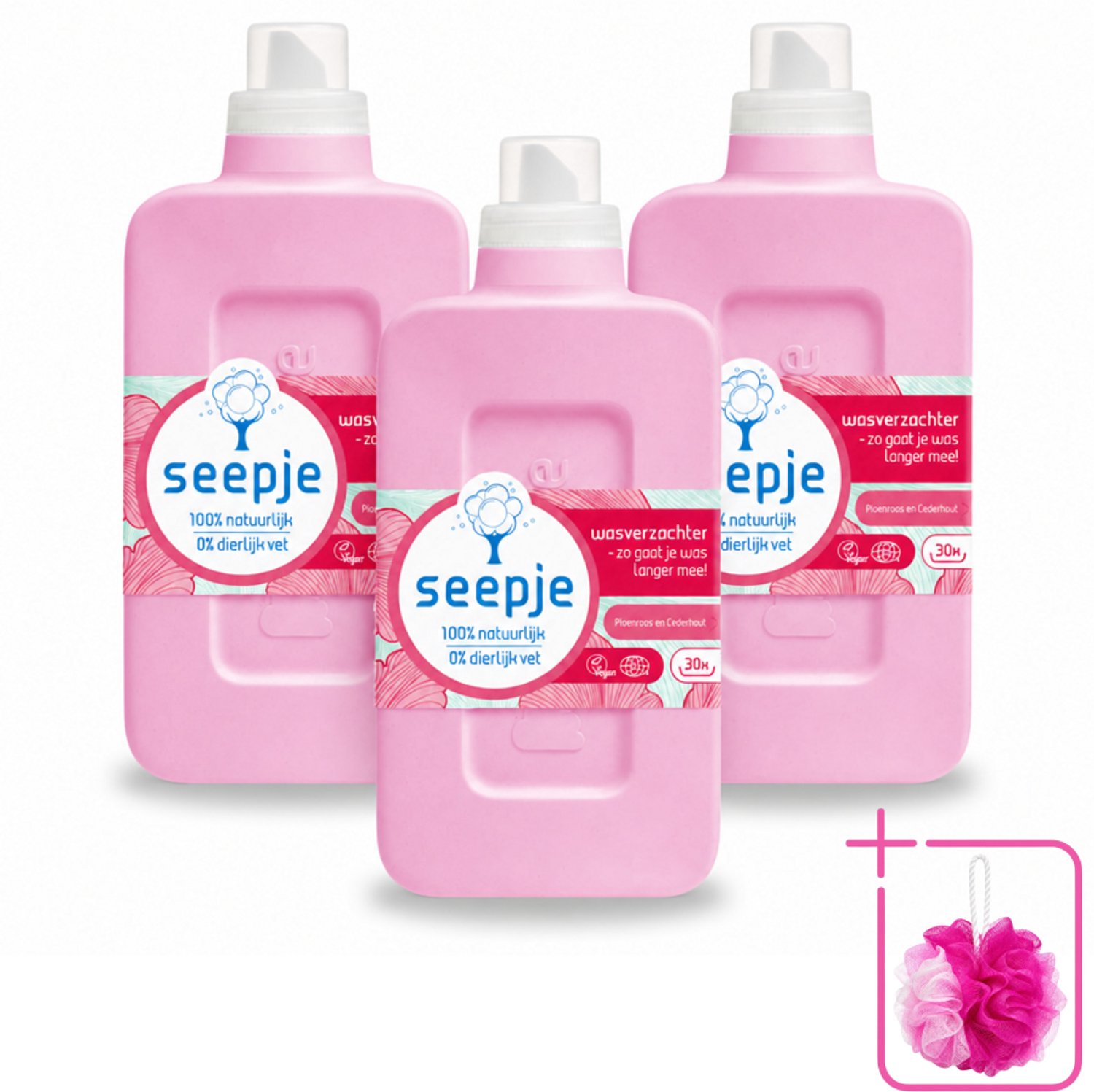 3 x Seepje - Wasverzachter - Geurige Verzorging - Pioenroos en Cederhout - 30 Wasbeurten - 750 ml - Bulkverpakking - Wasverzachter - Douchemop - Natuurlijke wasverzachter