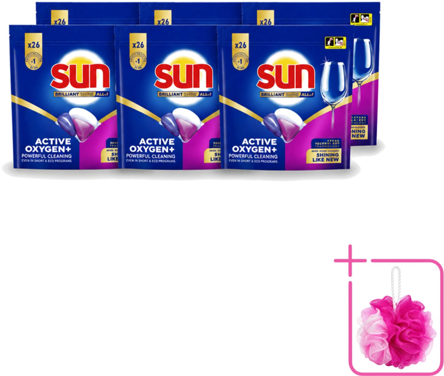 6 x Sun - Vaatwascapsules - Brilliant Shine All-in-1 - 26 capsules - Bulkverpakking - Vaatwasmiddel - Douchemop - Vaatwascapsule