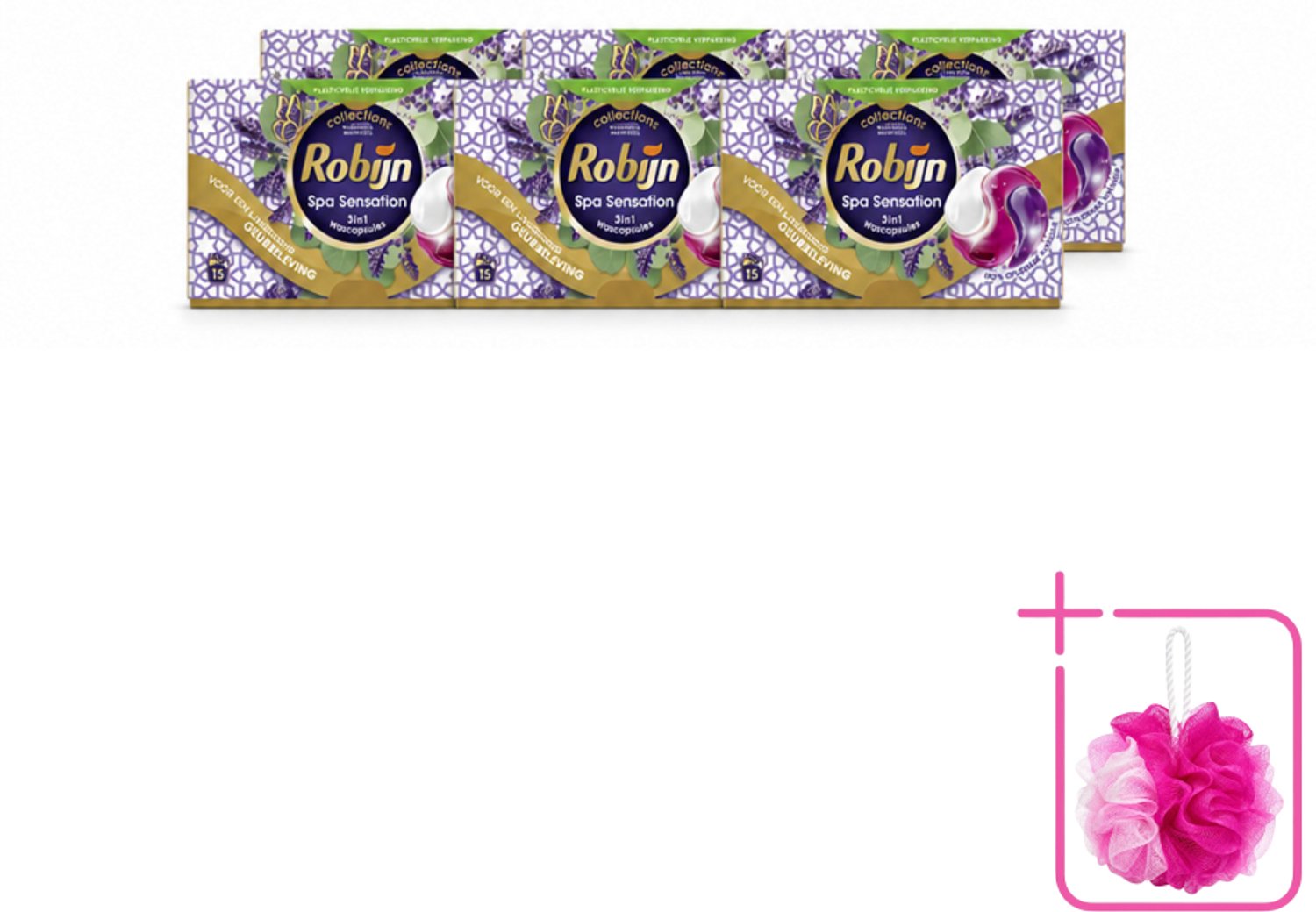 6 x Robijn - 3-in-1 Spa Sensation - Wascapsules - 15 Wasbeurten - Bulkverpakking - Wascapsules - Douchemop - Wasmiddel