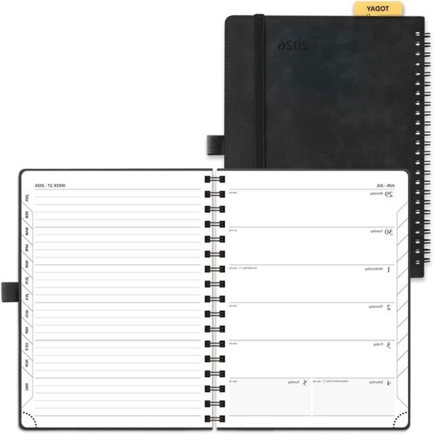 Agenda - A5 - Planner - weekoverzicht - Afspraken plannen - Elke week een notitiepagina - 22 x 16.5 cm - Zwart