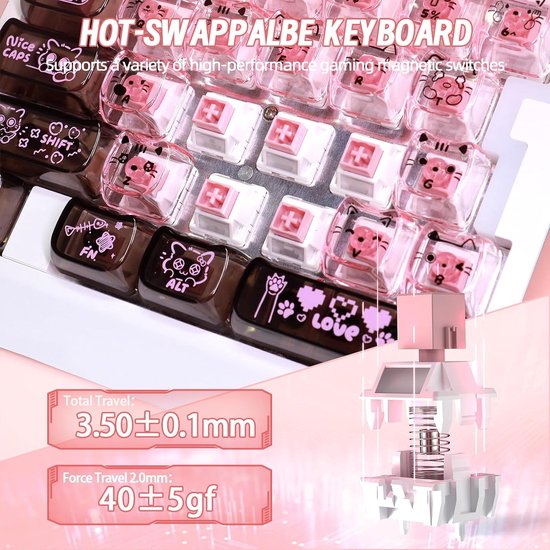 Ergonomisch 29 Toetsen Gaming Toetsenbord met RGB Verlichting voor Eén Hand - Zwart Roze — afbeelding 3
