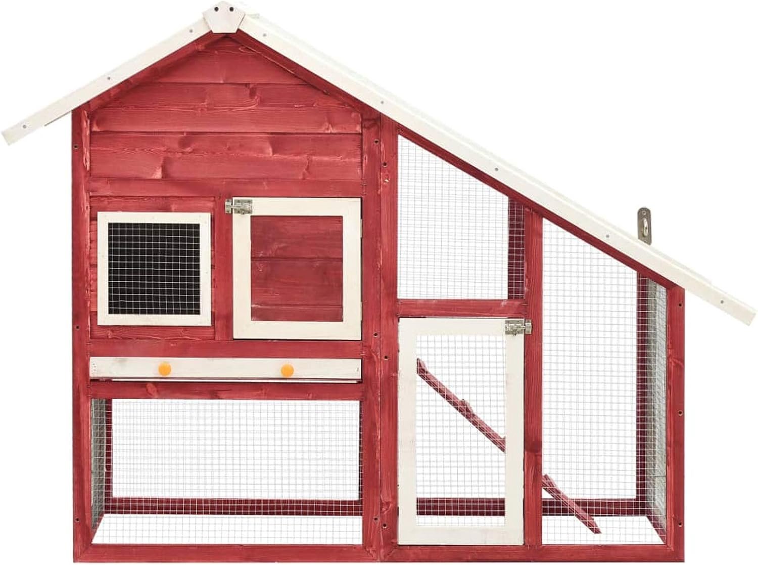 Kippenhok konijnenhok rood en wit 140 x 63 x 120 cm van massief sparrenhout voor buiten, konijnenhok, kooi voor kippenhok met ventilatieopening, afneembaar dienblad