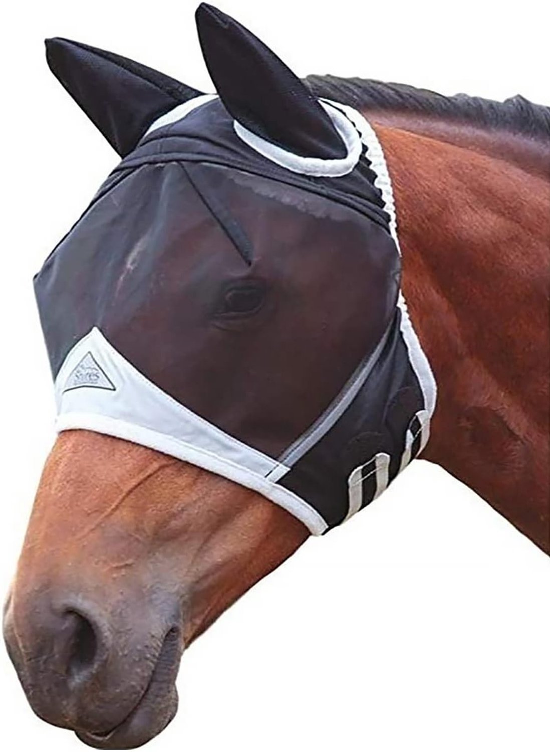 Fijne Gaas Vliegendeken met Oren voor Paarden - Ademend en Anti-Muggen Bescherming in Zwart en Wit, Maat L