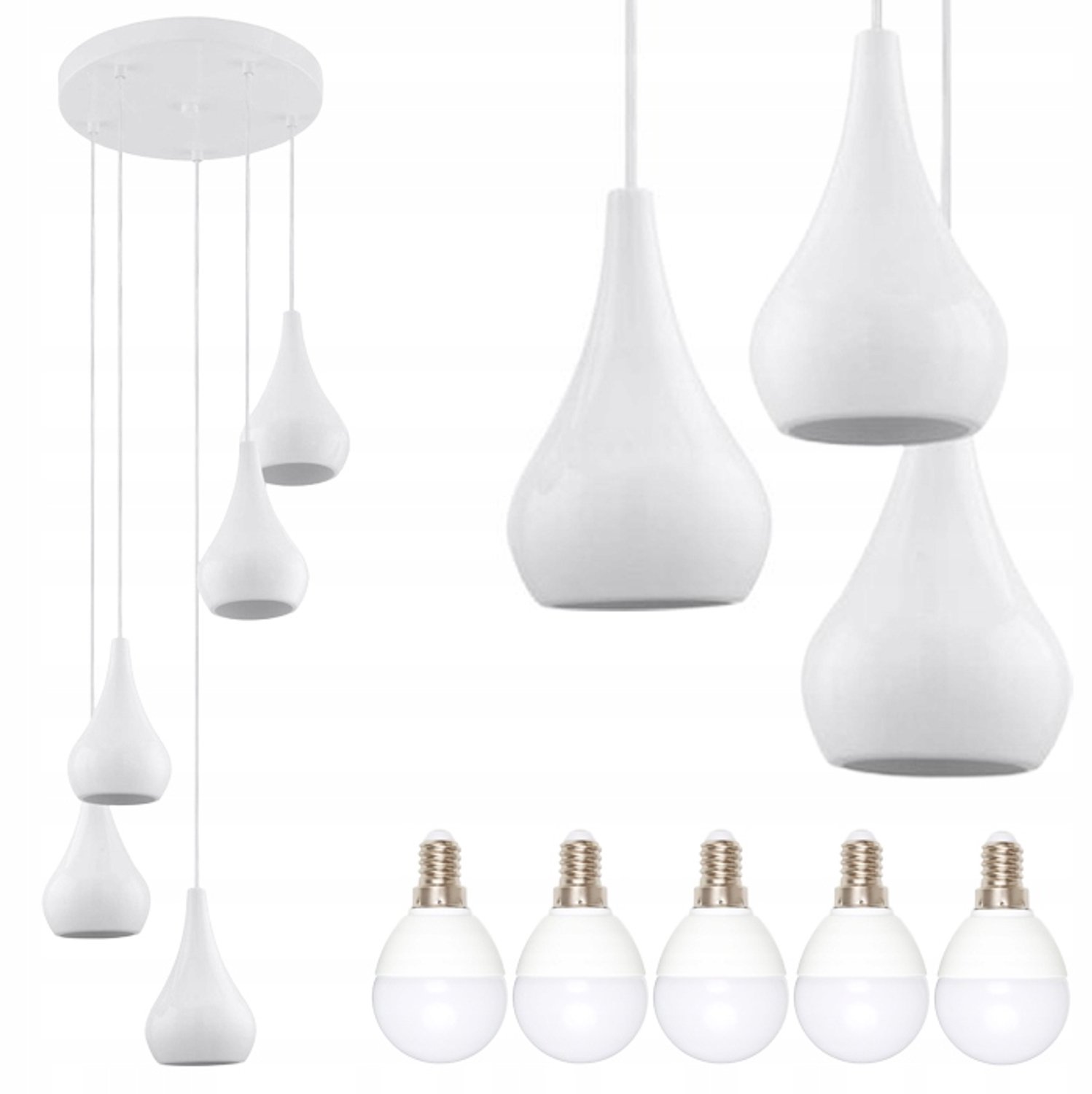 Moderne Witte Hanglamp 5x E14 met LED Lampen