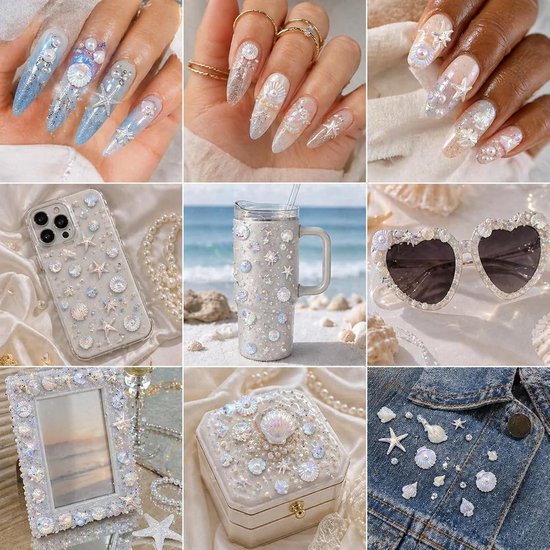 70 stuks nail art bedels zomer zee nageldesign van hars, nail art mini nageldecoratie stenen 3D nail art glitterstenen nagels kleurrijke strass-steentjes kleine zeester schelp nagelsieraden set — afbeelding 4