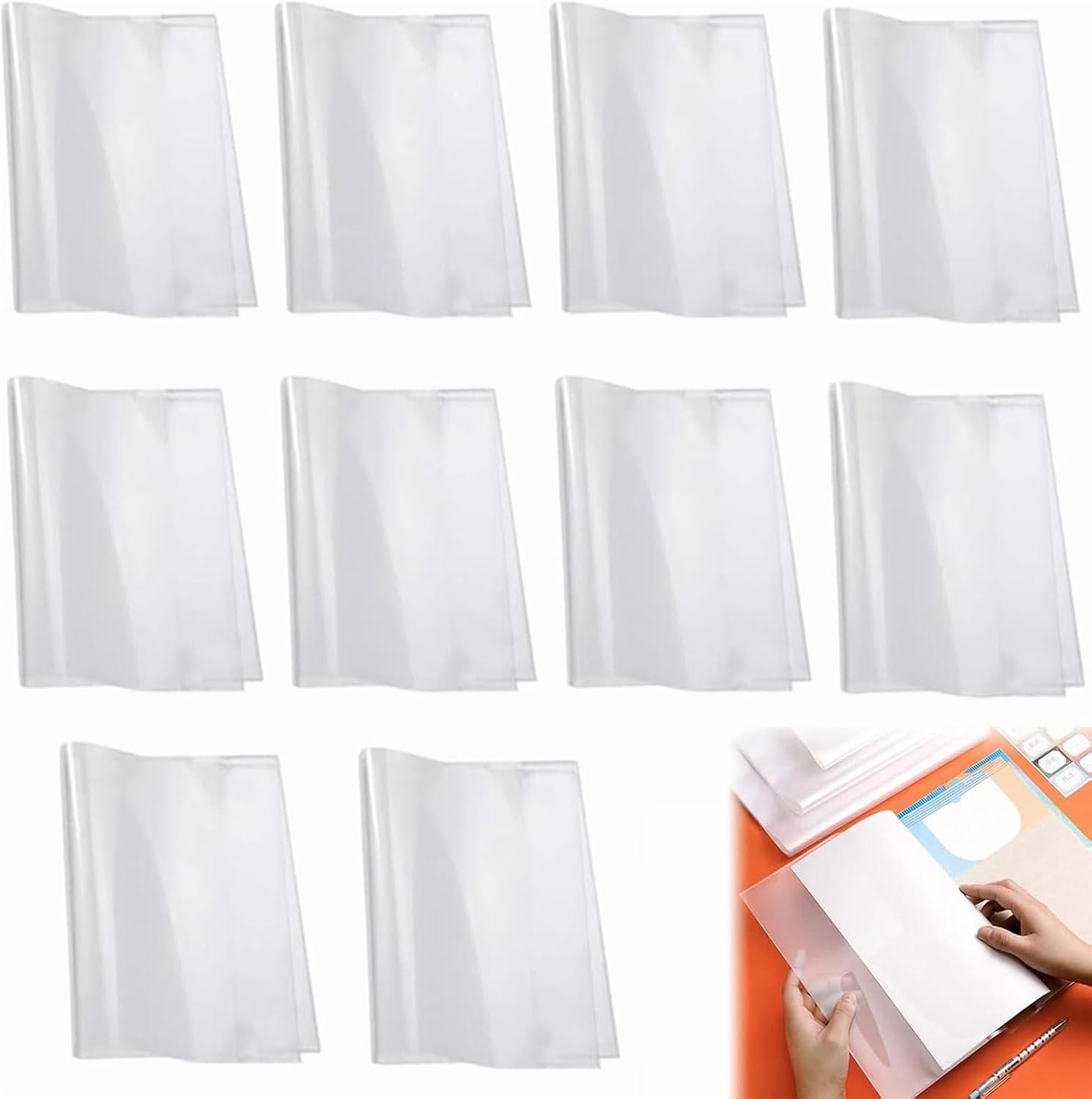 16K Boekomslag, Transparante Boekomslag, Transparante Boekhoes, Waterdichte Boekhoes, Doorzichtige Oefenboek Omslag, Erstelbare omslag, Herbruikbaar, Voor Thuiskantoor Op School, 10 Stuks