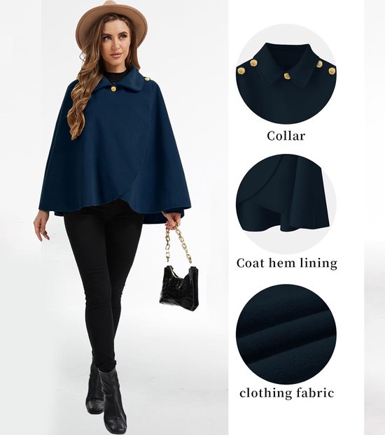 Damesponcho voor de winter, elegant, met knopen, warm poloshirt — afbeelding 2