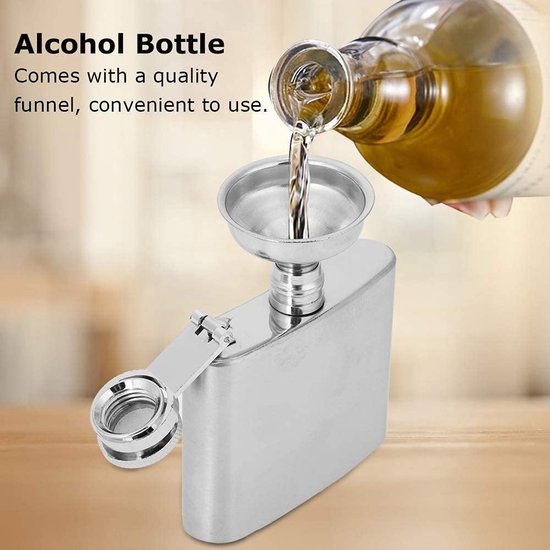 Fles Alcohol, roestvrij stalen fles trechter set, draagbare wijn whisky fles elegante alcohol fles container met trechter (2 oz) — afbeelding 2
