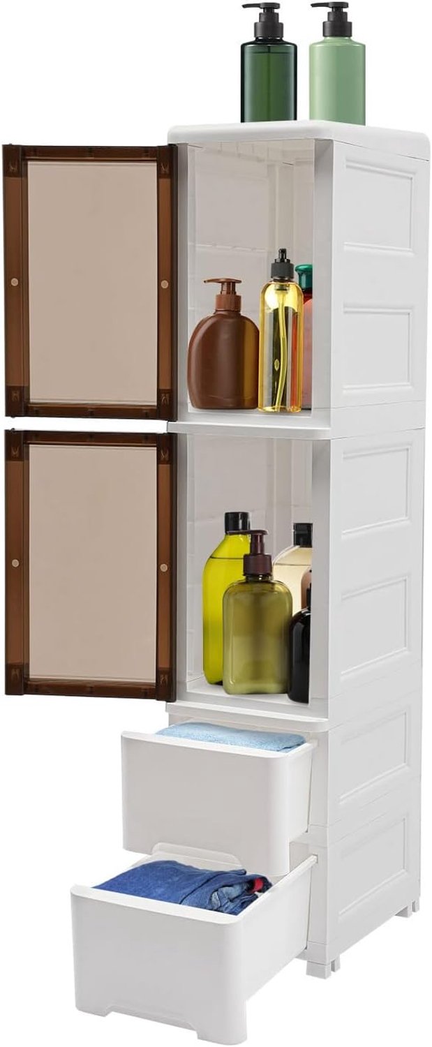 Witte smalle badkamerkast, 25 x 38 x 114 cm, multifunctionele opbergkast, toiletrekkast, gemakkelijk te verplaatsen, voor keuken, badkamer
