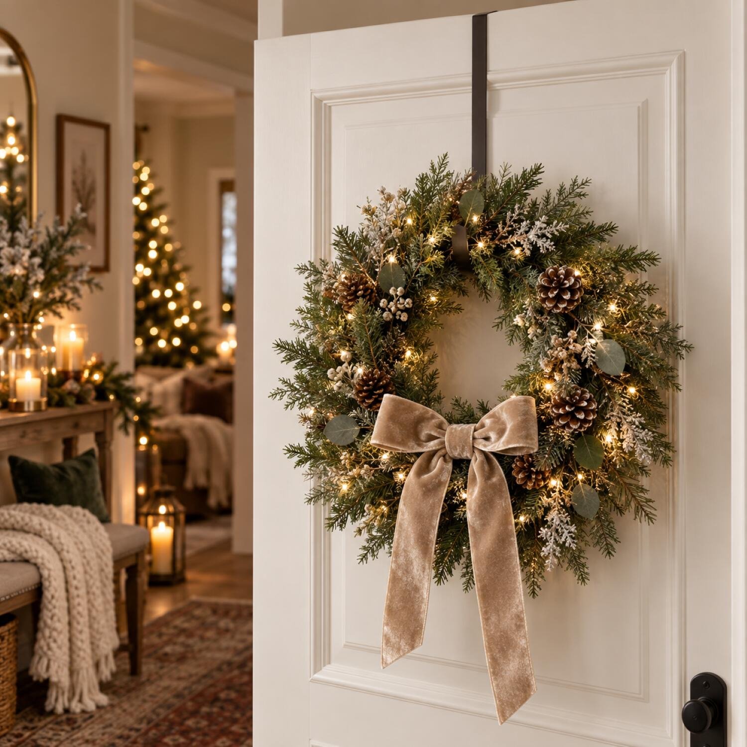 Decoris Kerstkrans hanger - 3x - 28 cm - ijzer - kerstkransen ophangen - deurhanger/haak - deurhanger